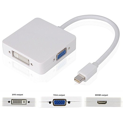 Topoint 3 in 1 Mini Displayport DP Thunderbolt to HDMI DVI VGA Adapter Converter Cable for Apple MacBook Imac Mac Air Mac Pro