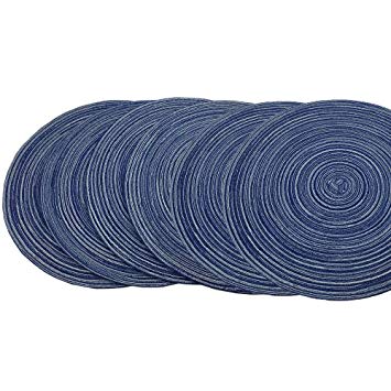 Red-A，Placemats,Round Placemats for Dining Table Set of 6 Woven Heat Resistant Non-Slip Kitchen Table Mats Diameter 14 inch(Blue)
