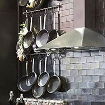 Stainless Steel Gourmet Kitchen Wall Rail and 10 Large S Hooks Set Utensil Pot Pan Lid Rack Storage Organizer