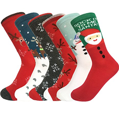 Yshare Women's Christmas Holiday Cotton Soft Casual Warm Long Socks (Pack of 6), (One Size 5-8), Multicolor