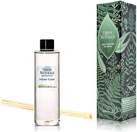 Urban Naturals Spring Clean Reed Diffuser Oil Refill Kit | Fresh, Crisp Fragrance of Lemon, Leafy Greens & Lavender | Essential Oil Room Scent Replacement Liquid with Reed Sticks | Made in The USA