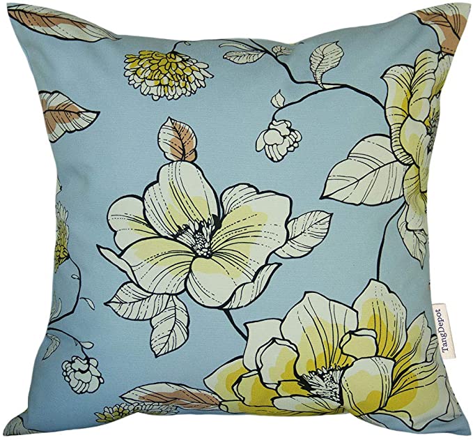 TangDepot 100% Cotton Floral Printcloth Decorative Throw Pillow Covers, Handmade,45 Colors,19 Sizes Avaliable, Indoor/Outdoor Square Cushion Cover - (20"x20", F01 Magnolia)