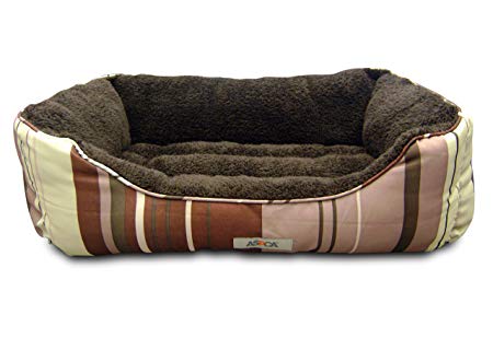 ASPCA Microtech Striped Dog Bed Cuddler, 28 by 20 by 8-Inch, Brown