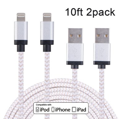 XcordsTM 2Pack 10Ft iPhone Lightning to USB Syncing and Charging Cord Data Cable with Aluminum Alloy Connector for iPhone 6 6 Plus 6s 6s Plus 55s5c iPad Mini Air