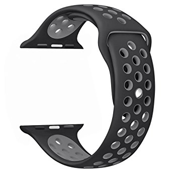 yearscase 38MM Soft Silicone Bracelet Sport Replacement Strap Wristband with Ventilation Holes for Apple Watch Nike  and Apple Watch Series 1 2, S/M Size ( Black / Cool Gray )