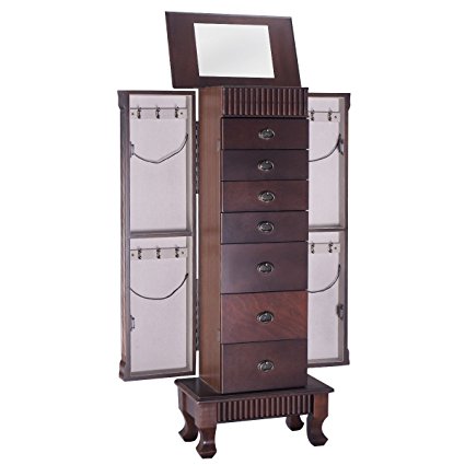 Giantex Jewelry Cabinet Armoire Box Storage Chest Stand Organizer Necklace Wood