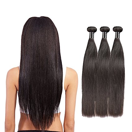 Brazilian Straight Hair 3 Bundles 8A  Grade, Borchan Virgin Human Hair Extensions Remy Hair, 100% Unprocessed Natural Color Weft (12''14''16'')
