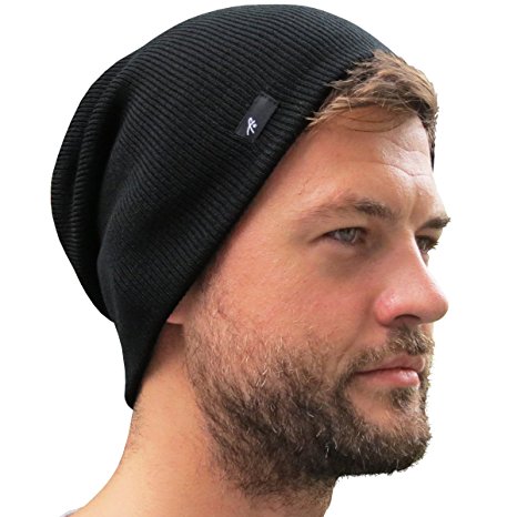 Slouch Beanie Hat for Men (Skull Cap) with Bonus Keychain (Many Colors)