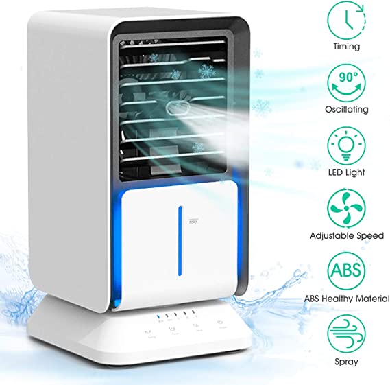 KLOUDI Portable Air Conditioner Fan, Personal Oscillating Air Cooler, Desk Fan Evaporative Cool Mist Humidifiers Air Circulator with 2H/4H/6H Timer, Perfect for Bedroom, Office, Home