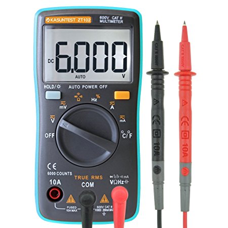 KASUNTEST Mini Auto Ranging Digital Multimeter 6000 Counts TRMS Portable Multitester OHM/Hz/Temp/Duty Cycle AC/DC Measuring Tester With backlit