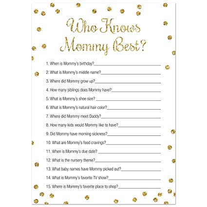 Who Knows Mommy Best Baby Shower Game - 24 count - (Faux Gold Glitter on White)