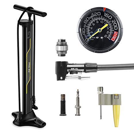 GIYO High Pressure Gauge Floor Pump 260 PSI with Reserve Tank for Tubeless Tire