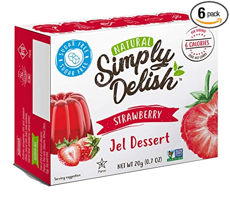 Simply Delish Natural Strawberry Jel Dessert - Sugar Free, Non GMO, Gluten Free, Fat Free, Vegan, Keto Friendly - 0.7 OZ (Pack of 6)