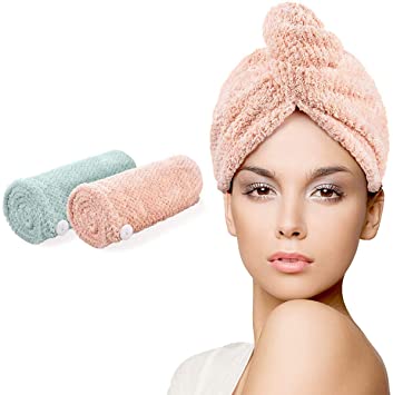 Ceephouge Microfiber Hair Towel Wrap 2 Pack, Magic Instant Dry Hair Towel, Hair Drying Twist Turbans for Women Girls, Anti Frizz Fast Absorbing Hair Dry Towel Turban (Green Pink)