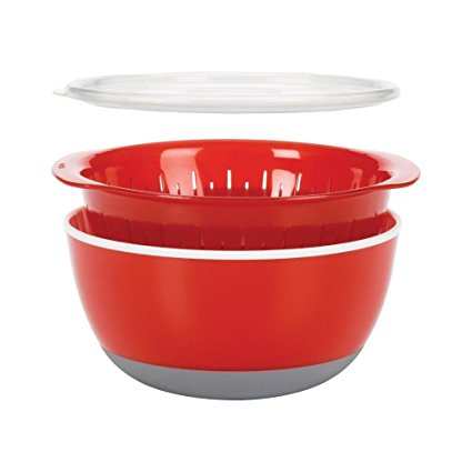 OXO 3 Piece Bowl and Colander Set, Medium, Red