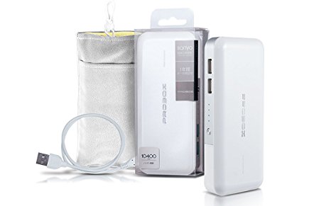 Mediasonic 10400mAh Power Bank with 2 USB Port - 1 x 1.2A & 1 x 2.1A (External Battery Power Bank) (White)
