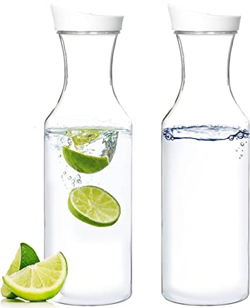 Youngever 2 Pack 50 Ounce Plastic Carafe, Reusable Clear Water Pitcher, Beverage Containers with Lids