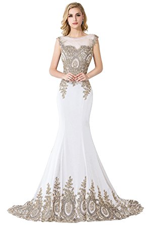 MisShow Women's Embroidery Lace Long Mermaid Formal Evening Prom Dresses