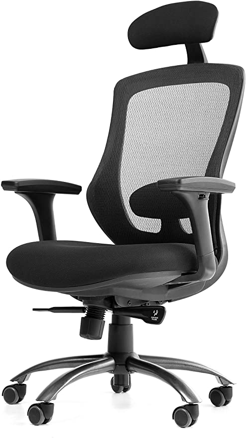OFFICE FACTOR Executive Office Chair with Mesh Back- Adjustable Arms, Task Chair for Home & Office- Ventilated Mesh Back Breathable Office Chair- Comfortable Revolving Computer Chair with Wheels.