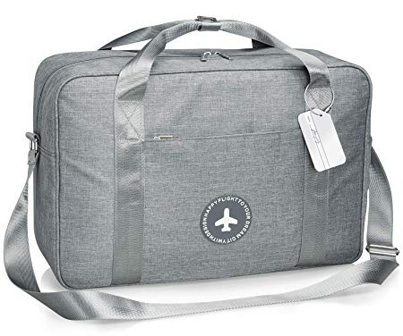 Weekender Bag Lightweight Overnight Carry on Shoulder Bag with Tag and Strap in Trolley Handle