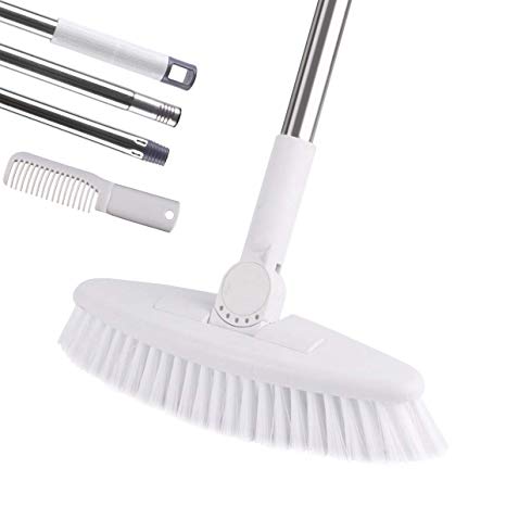 Floor Scrub Brush with Adjustable Long Handle-52", GeeRo Swivelled Multi-Angle Stiff Bristle Grout Brush Scrubber for Cleaning Tub & Tile, Bathroom, Floor, Wall and Kitchen