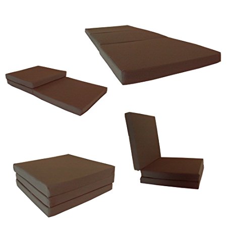 Brand New Solid Brown Shikibuton Tri fold Foam Beds 3" Thick X 27" Wide X 75" Long, 1.8 lbs high density resilient white foam, Floor Foam Folding Mats.