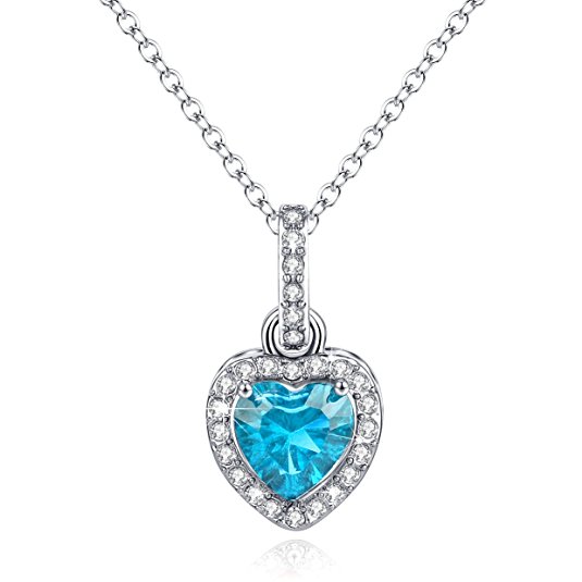 Love Heart Necklace Pendant Simulated Birthstone Jewelry Necklace for Women Gift Rhinestone Necklace Month