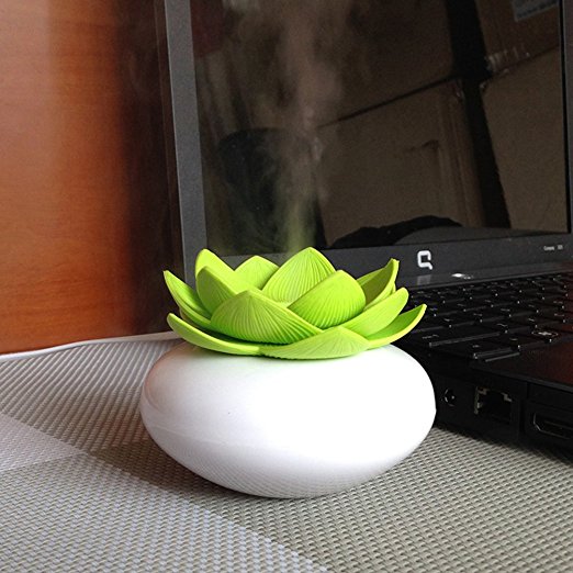 YJY Aromatherapy Essential Oil Diffuser USB Lotus Flower, Mini Portable Office Ultrasonic Humidifier for Home Desk Bedroom, with Waterless Auto Shut-off Function 100mL(Plastic, Green)