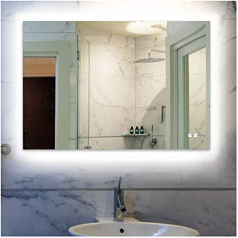 ROGSFN 23.6'x31.5' LED Plug in Rectangle Backlit Fogless Bathroom Vanity Mirror Lighted Framelss Makeup Wall Mounted Defogger Mirrors Dimmable Touch On Button (Horizontal/Vertical)