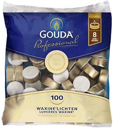 Bolsius 104430519900 Gouda 8 Hour Tea Lights - 100 Pack - 100 Tealights (1 Bag) - White(gold)