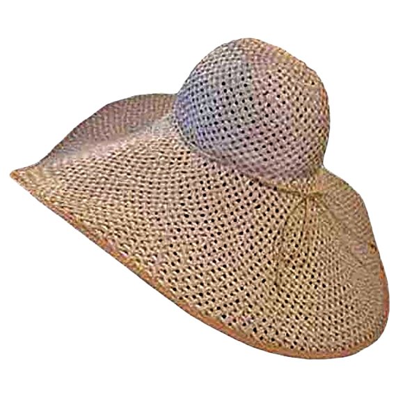 Luxury Divas Tan White 8" Wide Large Brim Straw Beach Sun Floppy Hat