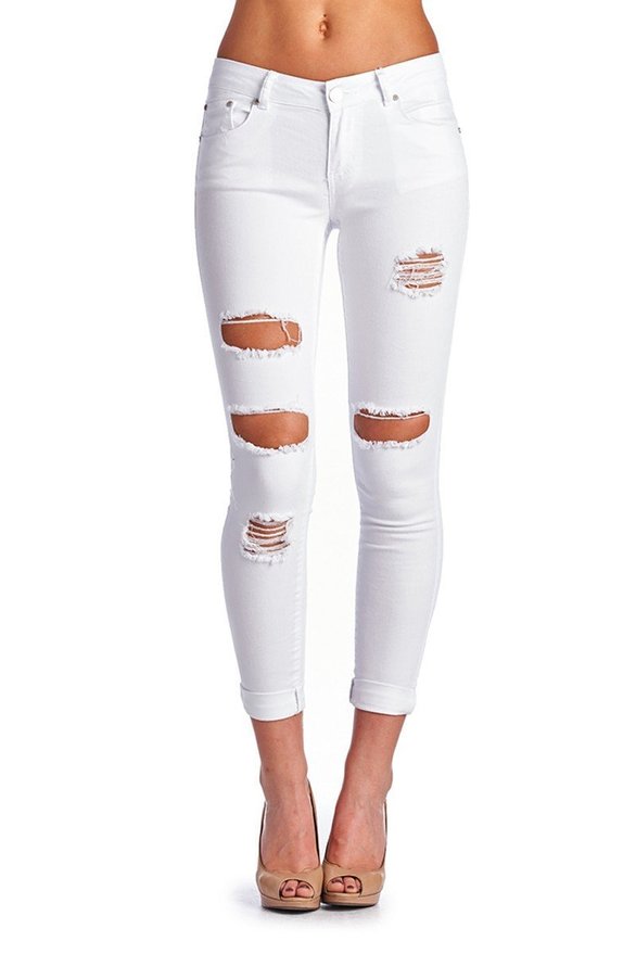 BLUE AGE Womens Destroyed Ripped Distressed Skinny Jeans