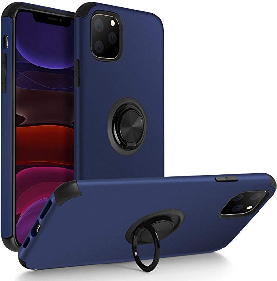 Case for iPhone 11 6.1 inch 2019, Full Body Protection Anti-Scratch Case with 360 Degree Rotation Finger Ring Holder Kickstand(Work with Magnetic Car Mount) for iPhone 11,Dark Blue