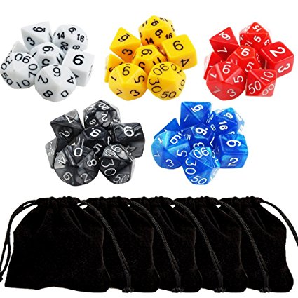 5 x 7 (35 Pieces) Polyhedral Dice 5 Color Dungeons and Dragons DND MTG RPG D20 D12 D10 D8 D6 D4 Game Dice Set