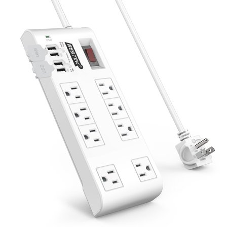 Power Strip Surge Protector with USB by BESTEK, Multi Plug Outlet with 8-Outlet 4 USB Charging Ports (QC3.0) and 6-Foot Long Flat Plug Extension Cord, 900 Joule, ETL Listed