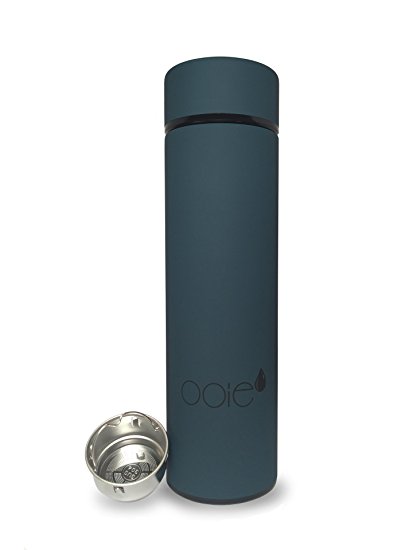 ooie Double Walled, Vacuum Insulated Travel Mug, Stainless Steel Thermos, Tea Infuser Bottle (Red, Blue, 16oz) - BPA Free