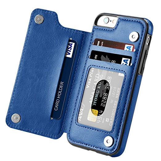 iPhone 6s Case, iPhone 6 Case, HOMFON Slim Fit Premium Leather iPhone 6 Wallet Casae Card Slots Shockproof Folio Flip Protective Defender Shell for Apple iPhone 6/6s (4.7 Inch) - Blue