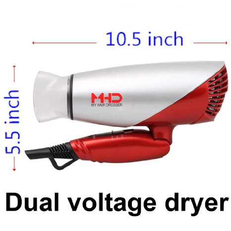 1875w Hair Dryer Dual Voltage Blow Dryer Dc Motor Foldable Handle Negative Ionic Function Speed Settings (hight-off-low) Cool Shot Button Ceramic Tourmaline Air Outlet Grill 1.8m Salon Power Cord