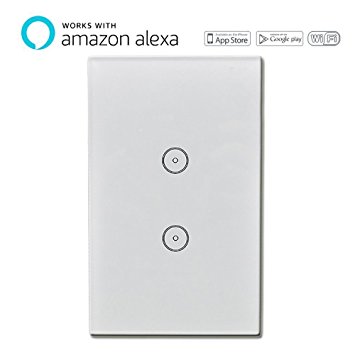 Mojocraft Wireless Smart Wall Switch 2 Gang, Touch Sensitive, Glass Finish, Works with Alexa, Neutral Wire Required.