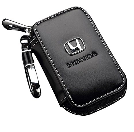SHANG MEDING Black Premium Leather Car Key Chain Coin Holder Zipper Case Remote Wallet Bag (Honda)