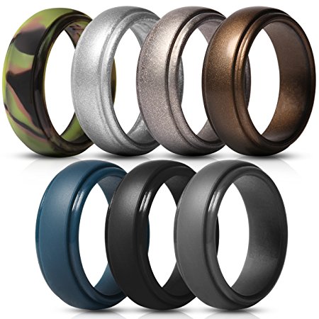 Saco Band Silicone Rings for Men - 7 Pack Rubber Wedding Bands