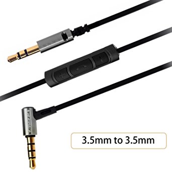 LASMEX 3.5mm Male to Male Stereo Audio Cable with Microphone and Volume Control for for iPhone, iPod, iPad, Selected Android Smartphones, Headphone Replacement Cable (5.2ft / 1.6m)
