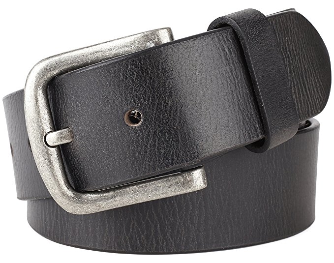 Men's 100% Cowhide One Piece Leather Belt,w/ Snaps for Interchangeable Buckles, antique buckle