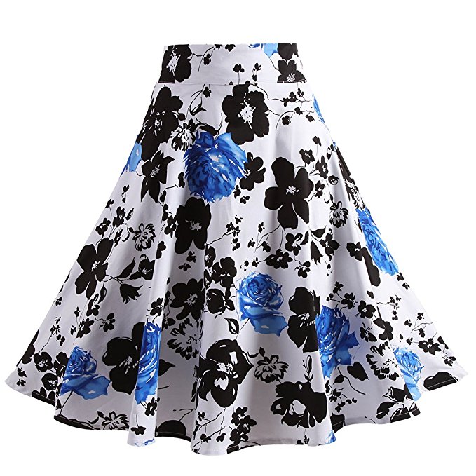 Fancyqube(TM) Women Pleated Vintage Skirts Floral Print Midi Skirt