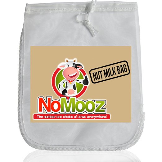 NoMooz Nut Milk Bag - Large 25cm x 30cm (12" x 10") Reusable Fine Nylon Mesh All Purpose Strainer - Cheesecloth Food Grade - Cold Brew Coffee Filter - Free Recipe Ebook