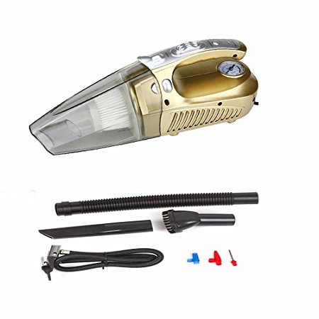 Handheld Car Vacuum Cleaner , EQ Live 4 in 1 Protable 12v DC 100W Auto Vacuum Cleaner ,With 150 PSI Air Compressor (Gold)