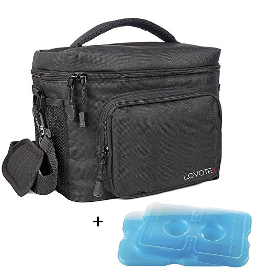 Large Insulated Lunch Bag Cooler With 2 Reusable Cooler Ice Packs Easy Pull Zippers, Detachable Shoulder Strap, Roomy Compartments | For Lunch Box, Bottles, Food Containers, Travel, Camping & More