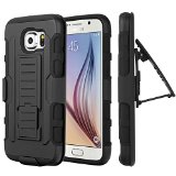 Galaxy S6 Case ENGIVE Dual Layer Hybrid Armor Full Body Protective Case with Kickstand and Removable Holster Swivel Belt Clip for Samsung Galaxy S6 Black