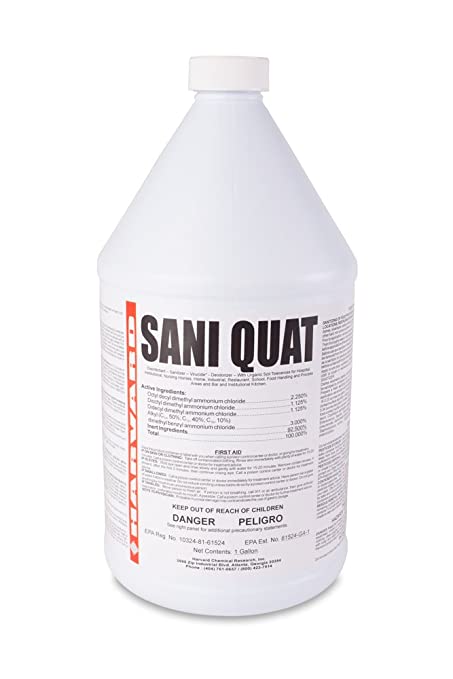 Harvard Chemical 608 Sani-Quat Multi Use Disinfectant and Sanitizer, Low Odor, 1 Gallon Bottle, Clear (Case of 4)