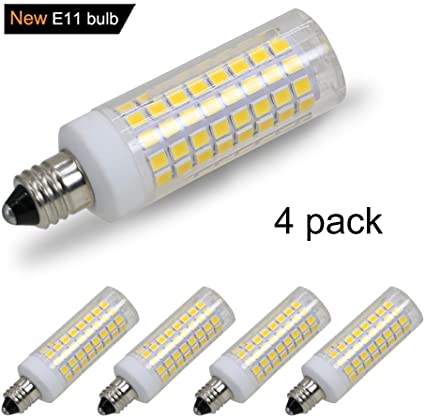 [4-Pack] E11 LED, All-New (102LEDs) E11 Led Bulbs, 8W 75W-100W Equivalent, 850 LM, Warm White 3000K, Dimmable,E11 Mini Candelabra Base, JD T3/T4 360 Degree Beam Angle for Indoor Decorative Lighting.